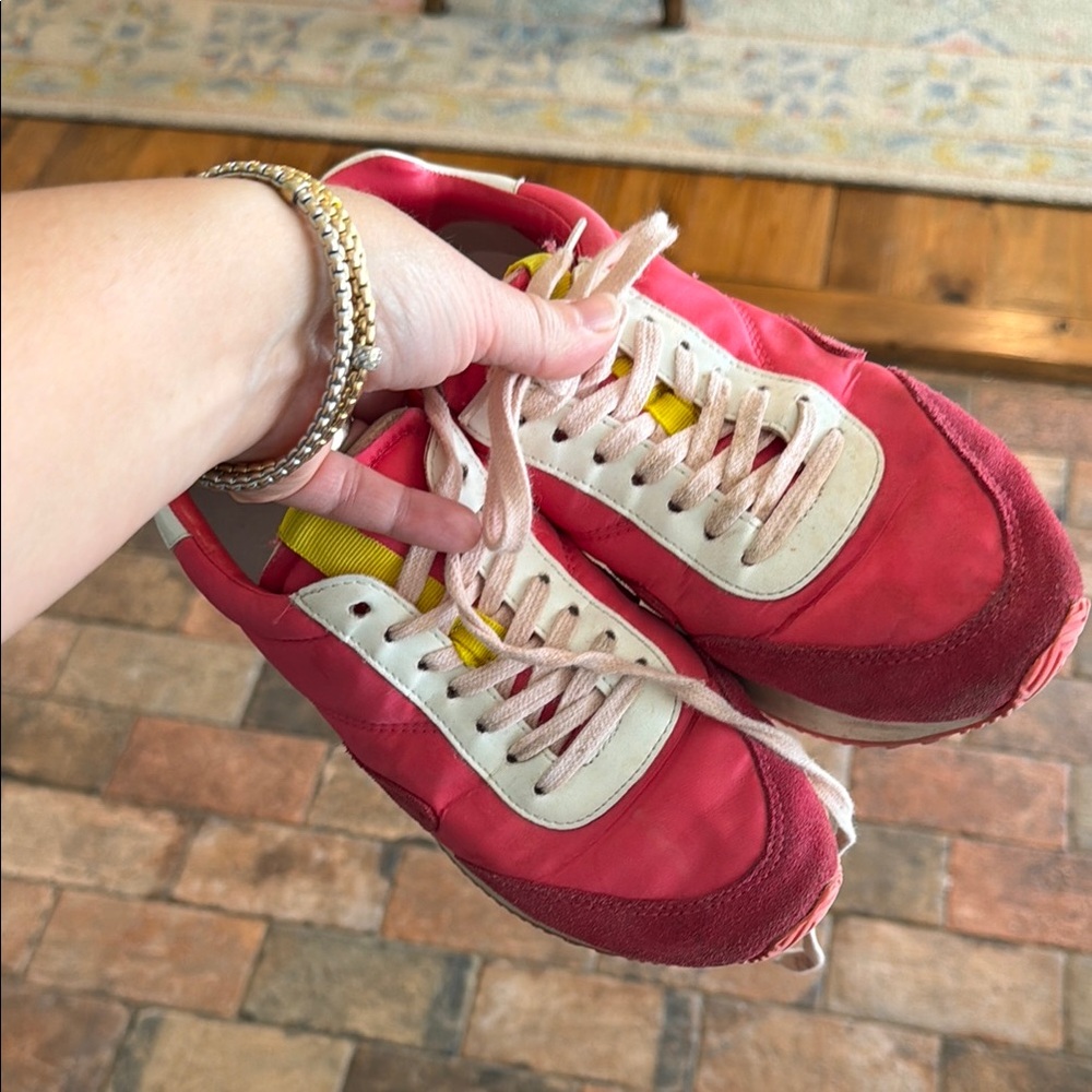 Matisse Pink and Cream Lace-Up Sneakers with Yellow Accent